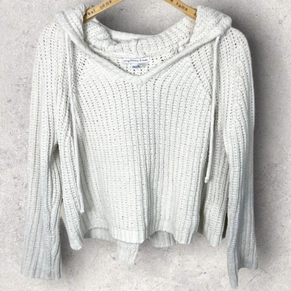 Young Fabulous and Broke Chenille Crop Sweater Hoodie White Size Medium Large